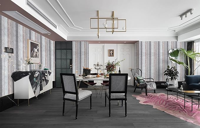 Dimoon Wallpaper 16.4Ftx17.7'' Contact Paper Thicken Wood Gray Wood Wallpaper Stick and Peel Gray Wall Paper Roll Wood Vinyl Removable Shiplap Wallpaper Self Adhesive Decorative Covering Shelf Liner