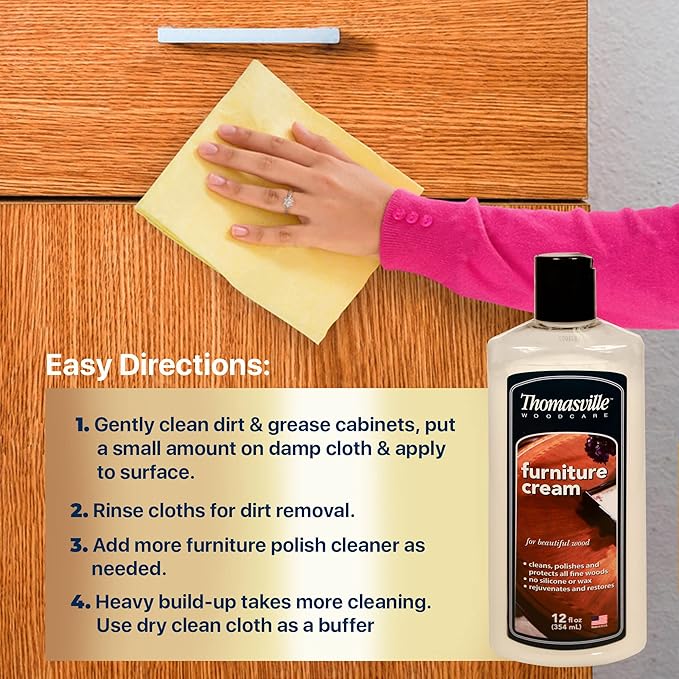 Thomasville Furniture Cream – Use on Hardwood, Laminated or Faux Finished Floors. Shine Restorer Protector, Surface Cleaner House Cleaning Supplies Home Improvement, Natural Look, Cuts Grease 12oz