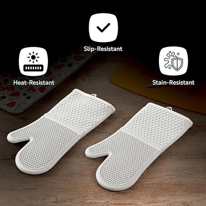 Restaurantware 2-Piece Silicone Oven Mitts Set 1 Case of 13.98 x 7.28 x 1.57 Inches Cotton Lined Heat Resistant Gloves, Slip-Resistant Waterproof Oven Gloves, Black Cooking Mitts for Baking and BBQ