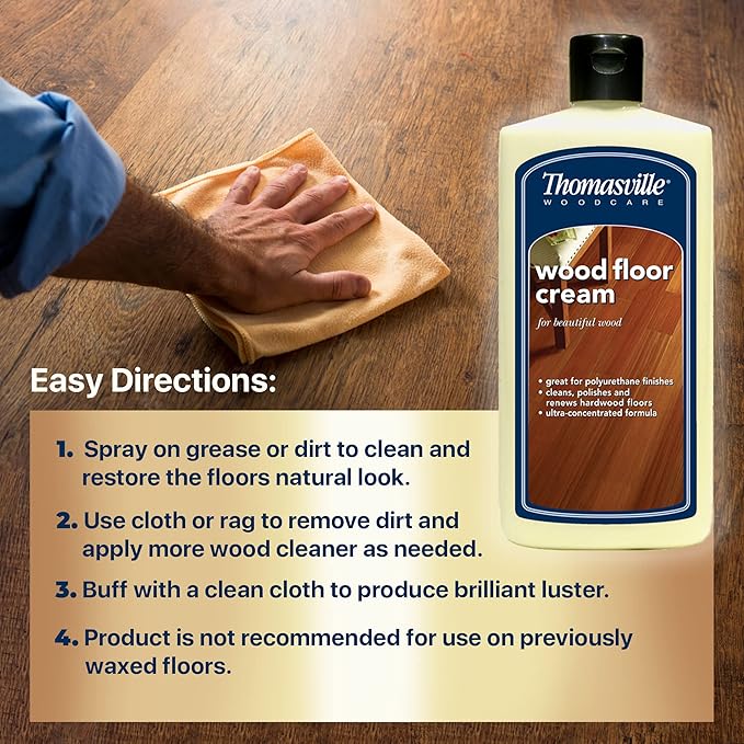 Thomasville WOOD FLOOR CREAM - Multisurface Wood Cleaner and Polish Furniture Quick Shine Restorer Protector Kitchen Cabinets Surface Cleaner House Cleaning Supplies Home Improvement - 16 Oz