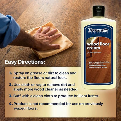 Thomasville WOOD FLOOR CREAM - Multisurface Wood Cleaner and Polish Furniture Quick Shine Restorer Protector Kitchen Cabinets Surface Cleaner House Cleaning Supplies Home Improvement - 16 Oz