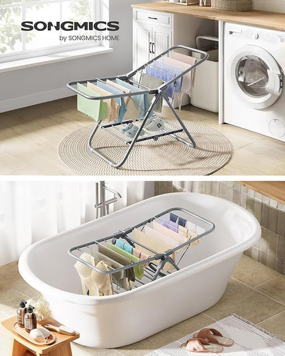 SONGMICS Small Clothes Drying Rack, Foldable 2-Level Laundry Drying Rack, Space-Saving, for Small Clothes, Towels, Bathroom, Balcony, 17.3 x 39.8 x 19.7 Inches, Dove Gray ULLR504G01