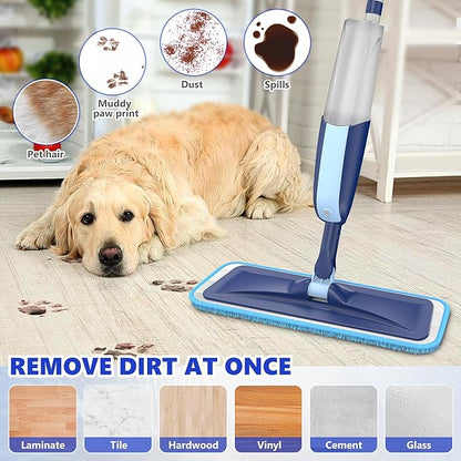 Microfiber Wet Spray Mops for Hardwood Floor Cleaning, Dry Wet Dust Wood Floor Mop with 4 Reusable Washable Mop Pads Refills Fit for Swiffer Power Mop, Flat Floor Mop for Laminate Ceramic Vinyl Tile
