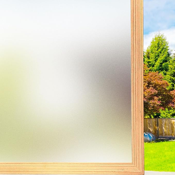 Frosted Window Privacy Film Non-Adhesive Static Cling Bathroom Decorative Stickers Heat Control UV Blocking Opaque Glass Window Coverings Film for Home Front Door Office, 23.6 Inch x 6.5 Feet