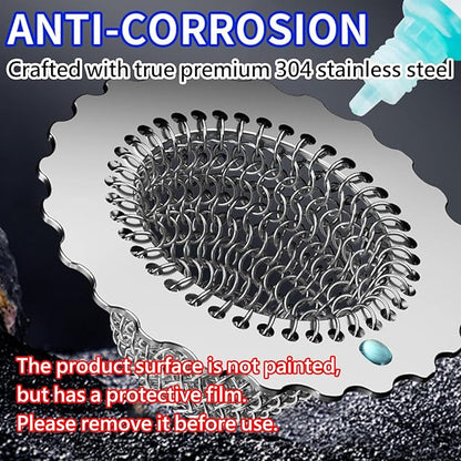 Kitchen Sink Drain Strainer, Patented 304 Stainless Steel Reversible Mesh Strainer with Flexible Chain, Handcrafted Anti-Clog Garbage Disposal Tool, Easy to Clean - 1 Pack