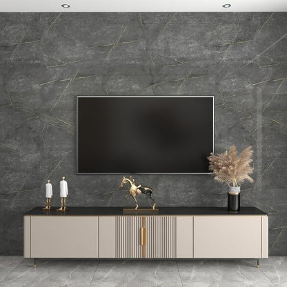 JSEVEM 31"×157" Extra Wide Thick Darker Grey Cyan Gold Pattern Marble Wallpaper Peel and Stick Waterproof Faux Glossy Textured Gray Marble Contact Paper Vinyl Granite Wall Sticker for Bathroom Walls