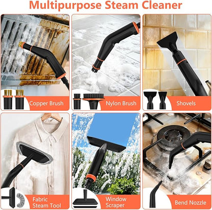 Steam Cleaner, Portable Steamer for Cleaning with 16pcs Accessories, 6-Level Adjustable, 15s Heat-Up, Handheld Steam Cleaner for Home for Tile, Grease, Dirt, Grout, Car Detailing, Orange
