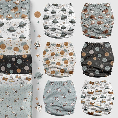 Mama Koala 3.0 Cloth Diapers for Babies with AWJ Lining, 6 Pack with 6 Natural Cloth Diaper Inserts - Reusable and Washable Pocket Diapers (Space Ranger)