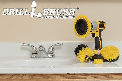 Yellow Drill Brush Attachments for Cleaning Shower, Grout, Bathroom - Grout Cleaner Drillbrush Kit - Rotary Scrub Brush Tile Cleaner Drill Attachment for Crevice Cleaning - Bathroom Tile Scrubber Set