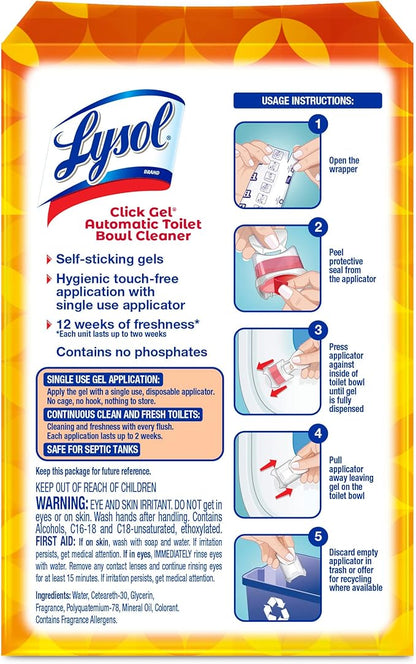 Lysol Click Gel Automatic Toilet Bowl Cleaner, Gel Toilet Bowl Cleaner, For Cleaning and Refreshing – Mango & Hibiscus, 6 applicators (Pack of 4, 24 Count Total)