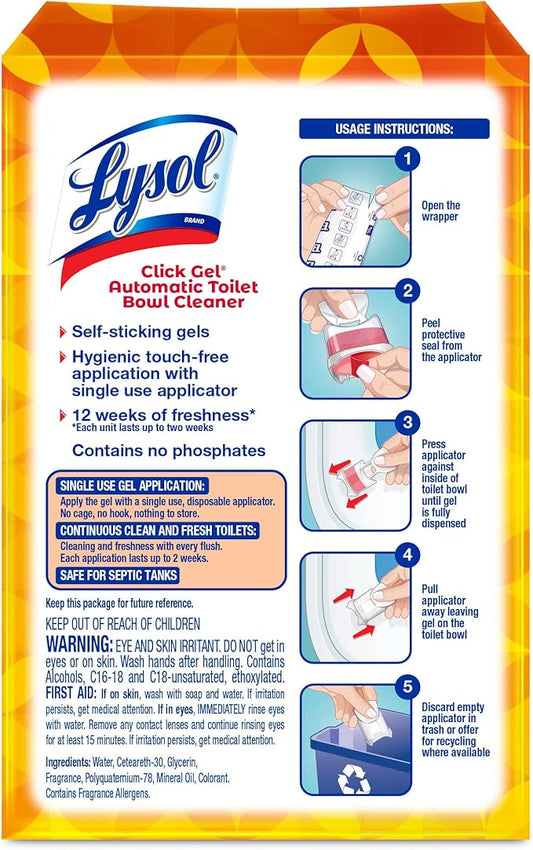 Lysol Click Gel Automatic Toilet Bowl Cleaner, Gel Toilet Bowl Cleaner, For Cleaning and Refreshing – Mango & Hibiscus, 6 applicators (Pack of 4, 24 Count Total)