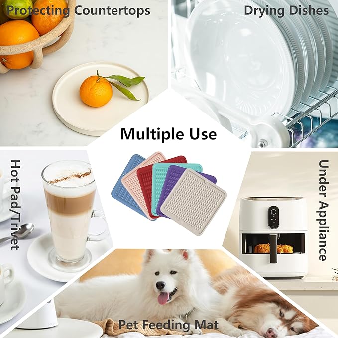ZLR Silicone Dish Drying Mat 12" x 12" Square - Small Heat Resistant Trivet & Countertop Protector for Air Fryer, Coffee Maker - Waterproof Kitchen Drain Pad for Cups, Fruit (Mint Green)