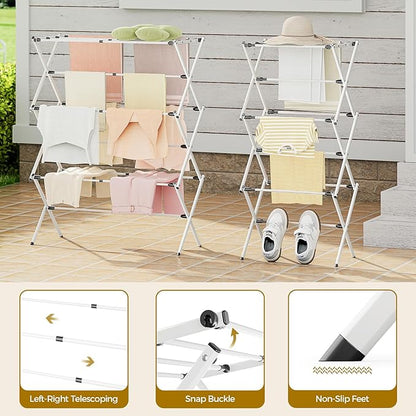 APEXCHASER Clothes Drying Rack Foldable, Enlarged Drying Rack Clothing, Extendable Laundry Drying Rack, Space-Saving, Suitable for Indoor/Outdoor Use, 45.28" × 14.57" × 35.51", White