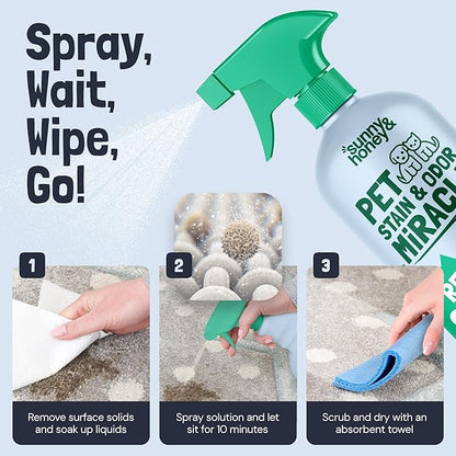 Sunny & Honey Pet Stain and Odor Remover - Enzyme Cleaner for Dog Urine and Poop on Carpets and Furniture - Strong Pet Carpet Cleaner Spray (32fl oz Mint)