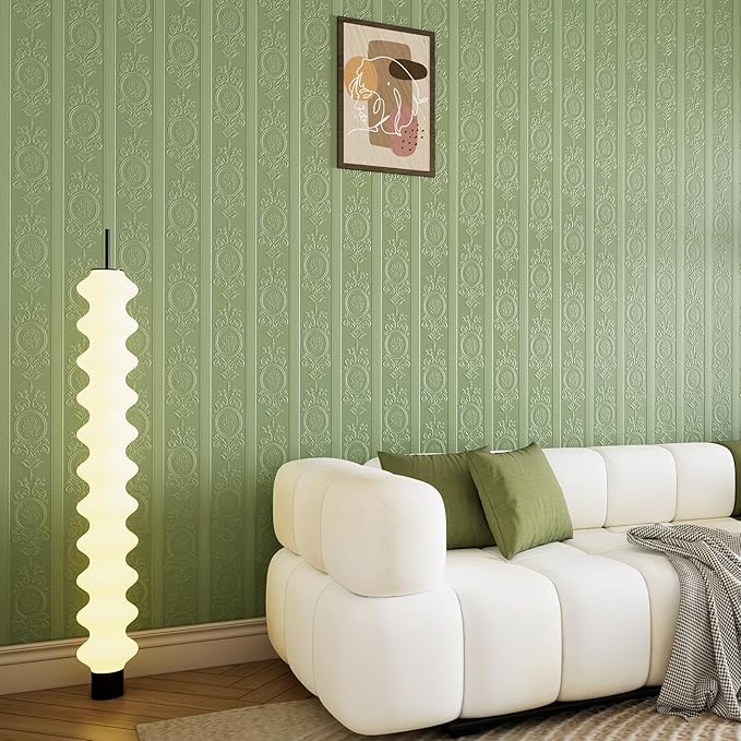 JiffDiff Wallpaper Peel and Stick Textured,3D Embossed Wall Paper Stick on Wallpaper Modern Waterproof Self Adhesive Contact Paper(17.3" x 800",Green)