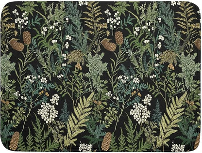 Green Plant Fern Leaves Floral Dish Drying Pad 18 x 24 Inch With Absorbent Reversible Microfiber Black Flower Botanical Leaf Vintage Drying Mats Dish Drainer Mat Fast Dry For Kitchen Dining Room