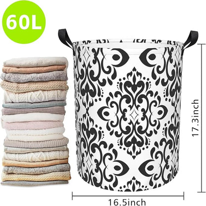 Vintage Damask Laundry Basket Foldable Laundry Hamper Waterproof Oxford Cloth Large Laundry Basket Clothes Storage Bucket Toy Organizer For Bathroom, Laundry, College 17.3 x16.5 Inch