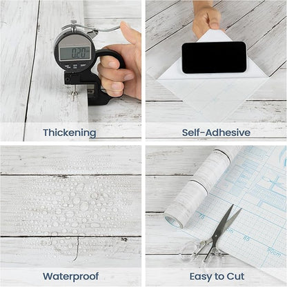 LXCREAT Faux Wood Butcher Block Contact Paper, Shiplap Peel and Stick Wallpaper Wooden Planks for Walls 17.5"X118", Natural White Self Adhesive Removable Rustic Wallpaper for Shelf Kitchen Decoration