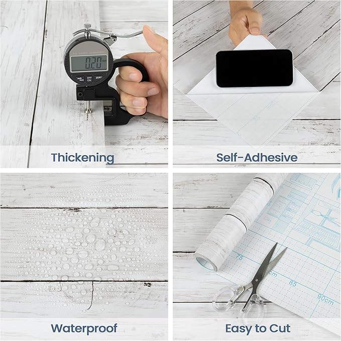 LXCREAT Faux Wood Butcher Block Contact Paper Shiplap Peel and Stick Wallpaper Wooden Planks for Walls 17.5"X393.7" Natural White Self Adhesive Removable Rustic Wallpaper for Shelf Kitchen Decoration
