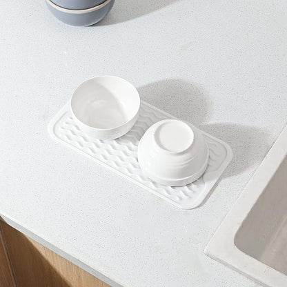 MicoYang Silicone Dish Drying Mat for Multiple Usage,Easy clean,Eco-friendly,Heat-resistant Silicone Mat for Kitchen Counter or Sink,Refrigerator or Drawer Liner White S 12 inches x 6 inches