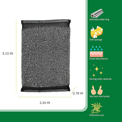 Steel Wool Scrub Sponges Kitchen, Reusable Dish Scrubber Sponge, for Pots, Pans, Gentle and Scratch Free - 12 Pack Black