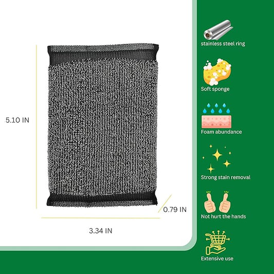 Steel Wool Scrub Sponges Kitchen, Reusable Dish Scrubber Sponge, for Pots, Pans, Gentle and Scratch Free - 12 Pack Black