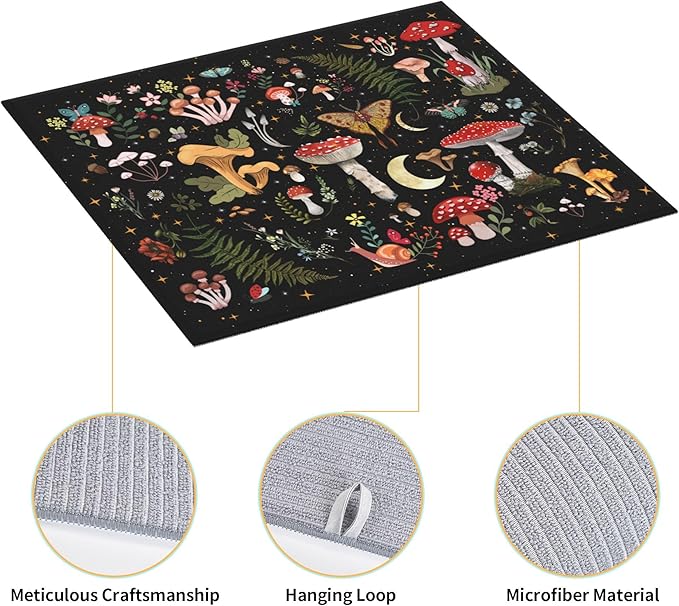 Mushroom Dish Drying Mat for Kitchen Counter Moth Gothic Witchy Dish Drainer Rack Mats 16x18 Inch Absorbent Reversible Black Drying Pad