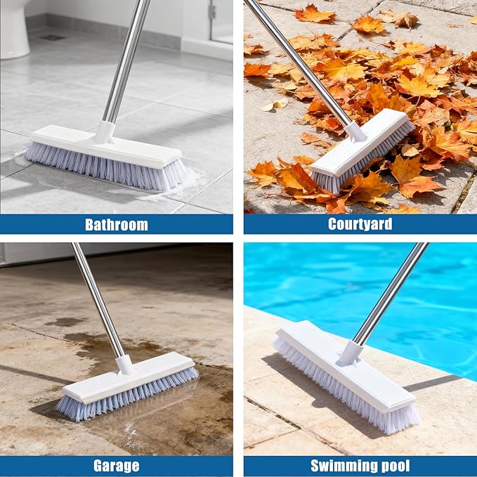 Flat Mop and Bucket Set with Heavy Duty Scrub Brush, 2 Washable Reusable Microfiber Pads, for Tile Hardwood, Wall Cleaning, Home Indoor or Outdoor Cleaning (White-Gray)