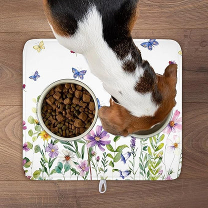 Wildflower Dish Drying Mat for Kitchen 18x16 Inch Colorful Floral Butterfly Drying Mat with Absorbent Reversible Microfiber Season Spring Dish Drainer Mats Rack Pad for Coffee Countertop Protector