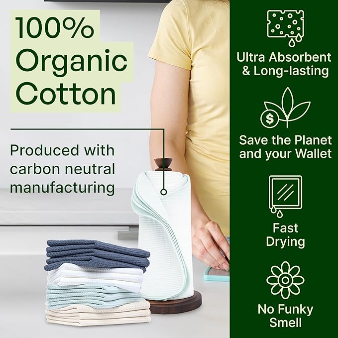 24 Pack Multicolored Reusable Paper Towels - Nature Friendly - Organic Cotton Alternative - Thick, Strong, Paperless Kitchen Dish Cloths - Reusable Napkins - Dish Towels - Cloth Napkin