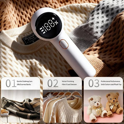 Fabric Shaver, Electric Lint Remover Rechargeable with 2 Replaceable Blades, 3 Speeds, Digital LED Display to Remove Pilling for Clothes, Furniture, Sweater, Couch, Blanket (White)
