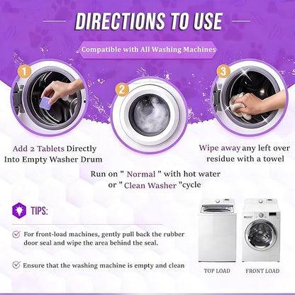 Washing Machine Cleaner Tablets for Pet Owners PRO MAX, Large Enzymatic Deep Cleaning Remove for Cat & Dog Hair, Odor, Residue, Compatible with HE, Top & Front Load