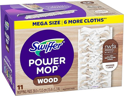 Swiffer PowerMop Wood Mopping Pad Refills for Floor Cleaning, 11 Count