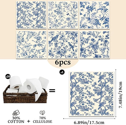 Blue Floral Swedish Dishcloths for Kitchen, 6 Pack Blue Whihe Floral Swedish Dish Cloths, Absorbent Fast Drying Sponge Cleaning Paper Towels for Cooking Home Decoration Housewarming Gift