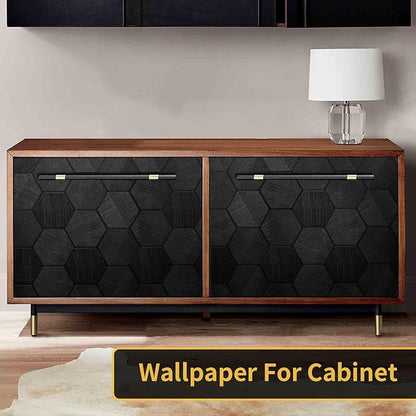 Black Peel and Stick Wallpaper Self Adhesive 3D Hexagon Geometric Embossed Contact Paper Removable Easy Peel Off Textured Wallpaper for Cabinet Bedroom 15.7" X 118"