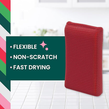 Scotch-Brite Dobie Pads, Dobie Sponge for All Purpose Cleaning of Kitchen, Bathroom, and Household, Non Scratch Dobie Cleaning Pads Safe for Non-Stick Cookware, 2 Holiday Red Dobie Pads