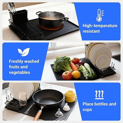 Dish Drying Rack, Stainless Steel Expandable in Sink & Countertop, Space Saving with Silicone Mat and Drying Rack for Kitchen, Rv, Commercial Use