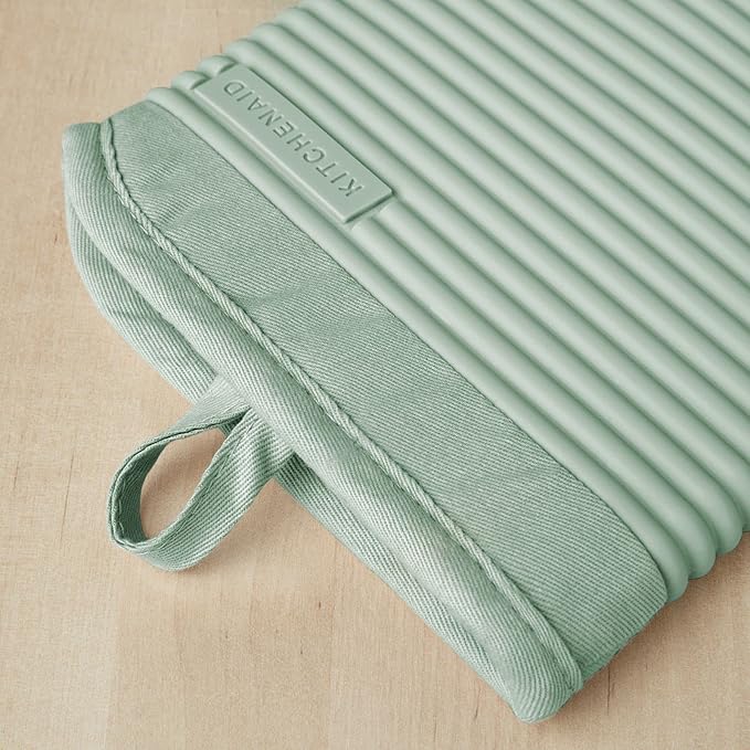 KITCHENAID Ribbed Soft Silicone Oven Mitt 2-Pack Set, 7.5"x13", Pistachio