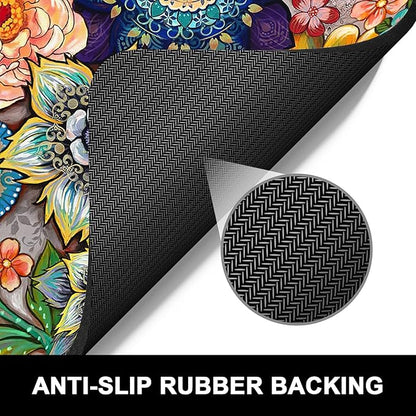 Rnivvi Dish Drying Mat for Kitchen Counter, 16 x 18" Cute Flower Theme Absorbent Heat Resistant Drying Pad with Non-slip Rubber, Coffee Bar Mats for Coffee Machine Dish Rack, Mandala Floral