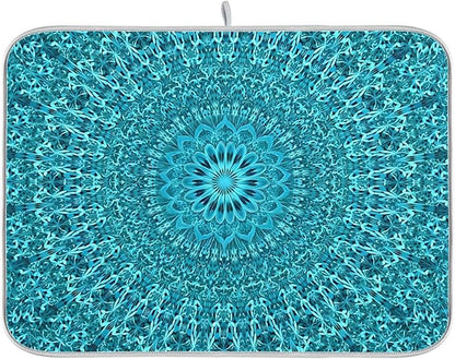 Super Absorbent Dish Drying Mat, Microfiber Fast-Drying Dish Mat, 24" x 18", Kitchen Dish Drying Pad, Mandala Turquoise Teal Blue Green