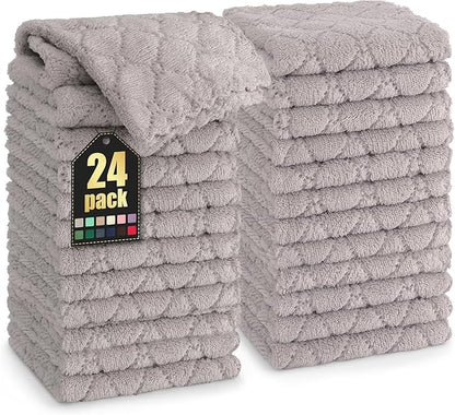 Homaxy 24 Pack Kitchen Dish Cloths (10 x 10 Inches, Grey), Super Soft and Absorbent Coral Velvet Dish Towels, Nonstick Oil Fast Drying Microfiber Cleaning Cloth, No Lint Household Dishcloths