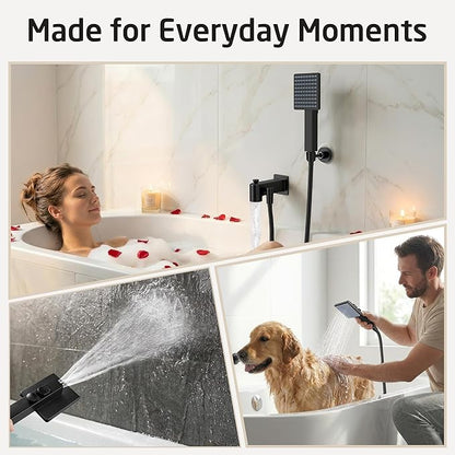 KES All Metal Tub Spout with Diverter and Handheld Shower Sprayer, Wide Fan & Power Jet Modes, Bathtub Faucet with Shower Attachment, Fit 1/2" & 3/4" IPS or 1/2" Slip-On Copper Pipe, Matte Black