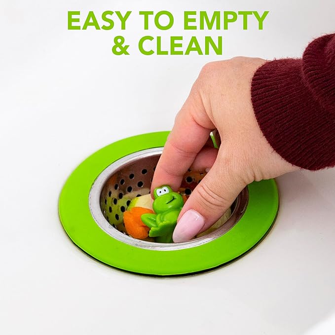 Joie Ribbit Kitchen Sink Strainer Basket, Fits All Standard Sinks, Stainless Steel, Cute Garbage Disposal Drain Cover, 4.5-Inch, Green Frog