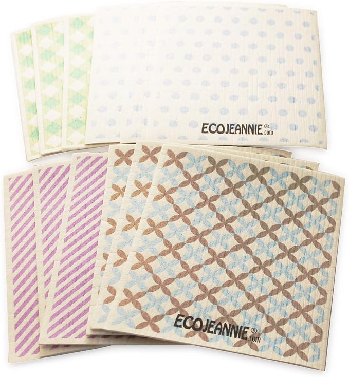 Wholesale EcoJeannie Eco-Friendly German Cleaning Cloth 100% Biodegradable Cellulose Sponge Cloths, Kitchen Cloths, GMO-Free, Reusable - Made in Germany Packaged in P.R.C. (12 Pack)