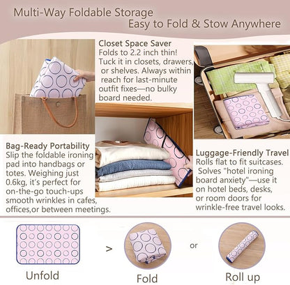 Portable Foldable Ironing Mat for Table Top Iron Pad for Countertop Thick Ironing Blanket Over The Door Steamer Pad Washer Dryer Heat Resistant Mat Travel Ironing Board,47.2"x23.6" with Accessories