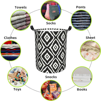 Laundry Basket Black Diamond Laundry Basket Oxford Cloth Laundry Hamper Large Storage Baskets Toy Organizer Tote Bag For Bedroom Clothes Bathroom 17.3(H) x16.5(D) Inch