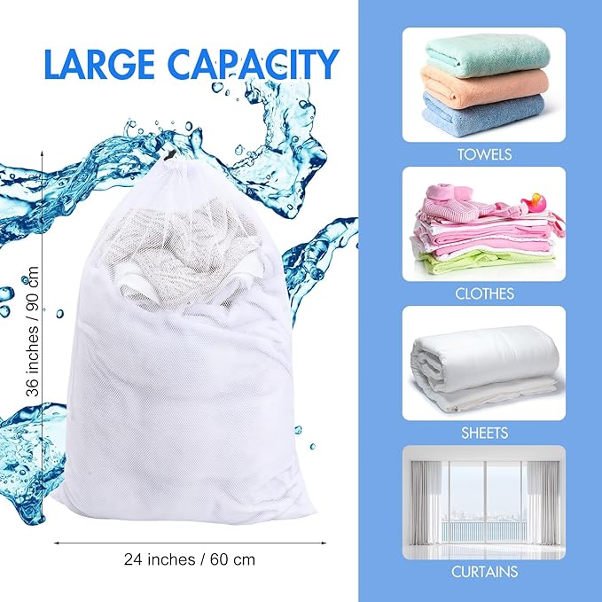 Berlune Large Mesh Laundry Bags, 24 x 36 Inch Bulk Wash Set with Drawstring for Commercial Use, Dorms, Vacation Rentals, Laundromats, Apartments & Facilities(White, Black, Gray,30)