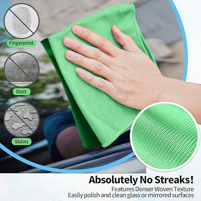 HOMERHYME Microfiber Cleaning Cloth, 6 Pack Glasses Cleaning Cloth, 16" ×14" Window Cleaning Rags, Streak Free Lint Free Polishing Cloths Wipes for Eye Glass Stainless Steel Windshield, Sage Green