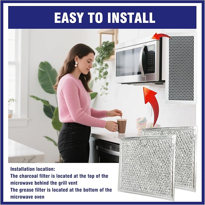 3 Pcs Microwave Charcoal and Grease Filter Mesh Set Fit for Samsung ME19R7041FS, ME19R7041FS/AA, ME19R7041FT, ME19R7041FT/AA, ME19R7041FB, ME19R7041FB/AA