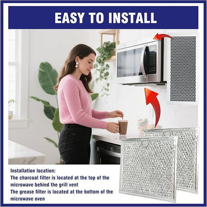 3 Pcs Microwave Charcoal and Grease Filter Mesh Set Fit for Samsung ME19R7041FS, ME19R7041FS/AA, ME19R7041FT, ME19R7041FT/AA, ME19R7041FB, ME19R7041FB/AA